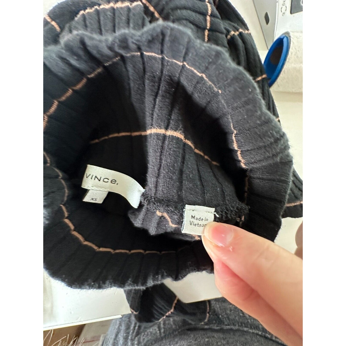 Vince Casual Black With Tan Stripe Ribbed Knit Turtleneck Long Sleeve Sweater XS