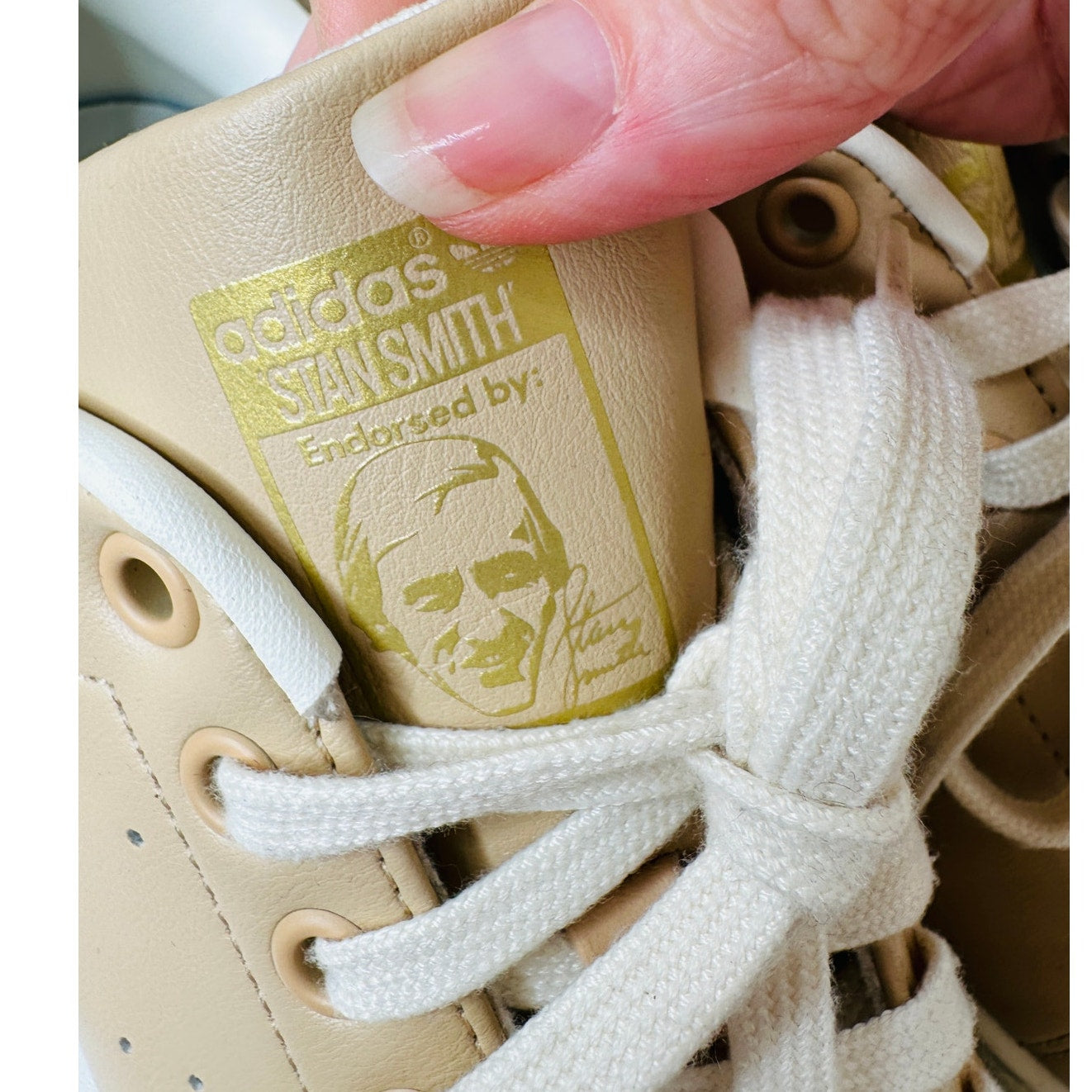 Adidas Gold Stan Smith Colab Tan & White Leather Lace up Sneaker Shoes 8
