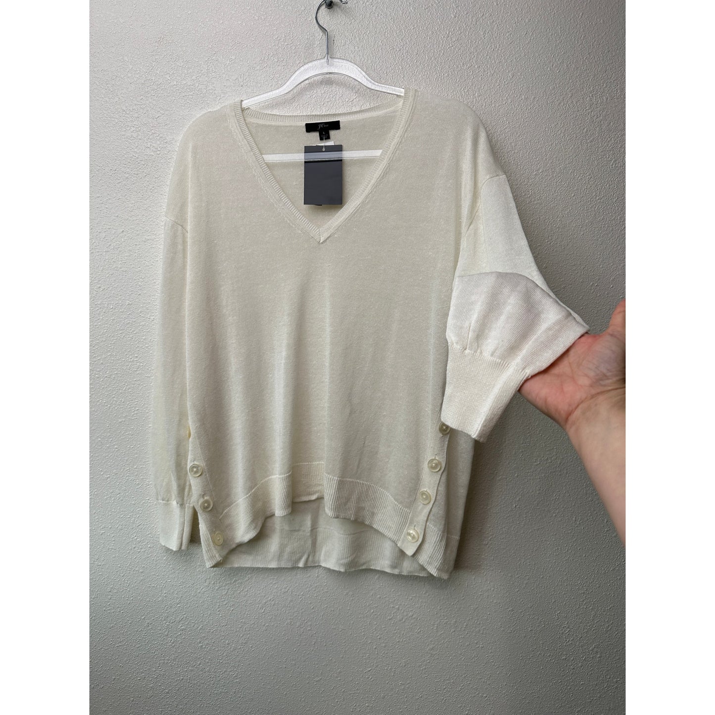 NWT J Crew Linen Blend V-Neck Sweater Ivory Women's US L