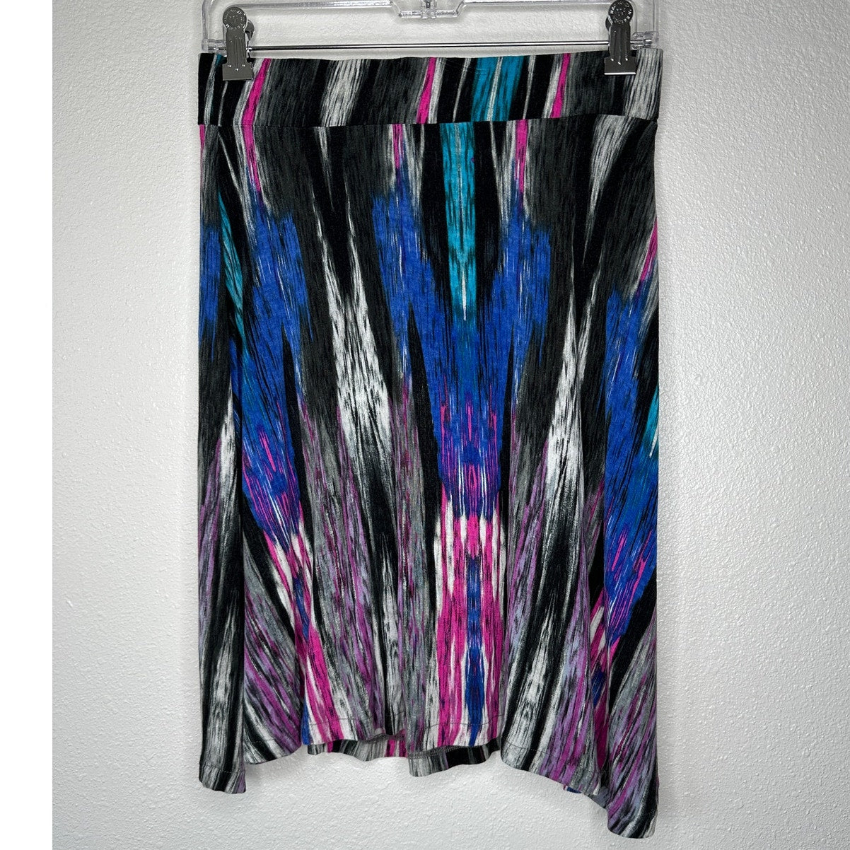 Bloomingdales Blue Black Gray Multicolor Stripe Print Elastic Waist Skirt S