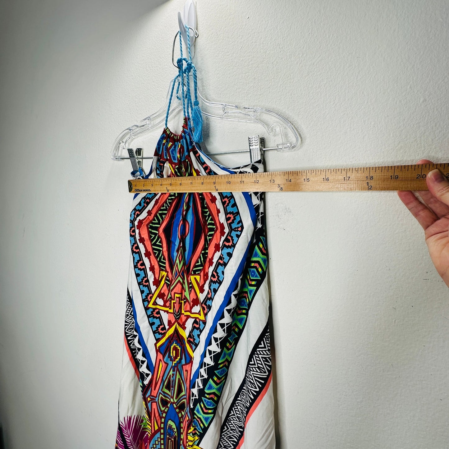 Sugarcloth White Blue Peach Multicolor Tribal Halter Maxi Dress