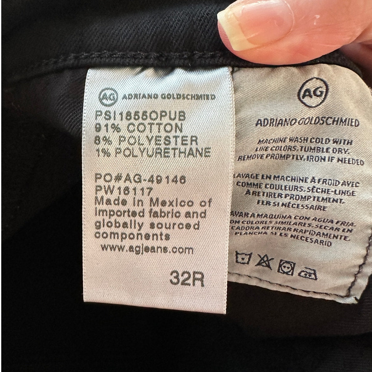 AG Prima Ankle Cigarette Jeans Super Black Women's US 32