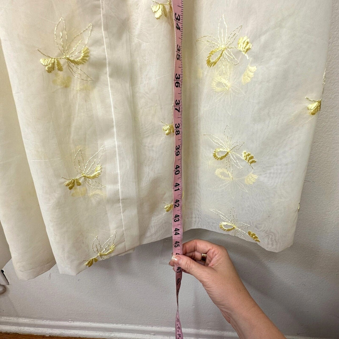 VINTAGE Sheer 50s Pale Lemon Yellow Floral Design Embroidered Sleeveless Dress