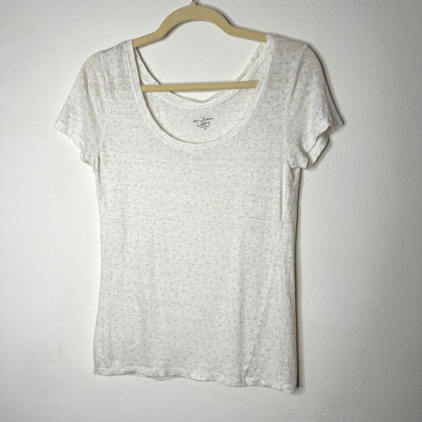 Loft Cream 100% Linen Light Short Sleeve Polka Dot Scoop Neck Shirt Tee XS