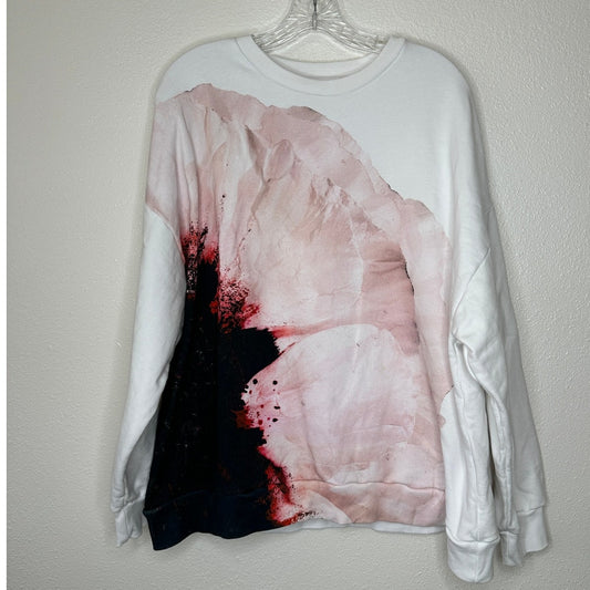 Alexander McQueen Anemone White Red Print Cotton Sweatshirt 46 / 12