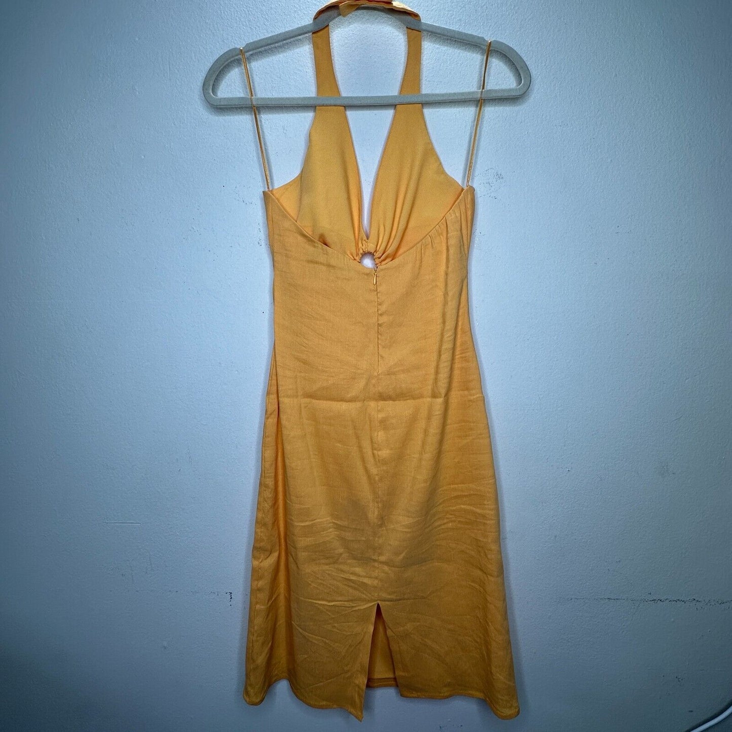 Zara Mustard Yellow Halter V-Neck Sun Dress O-Ring Cutout Front Open Back Small