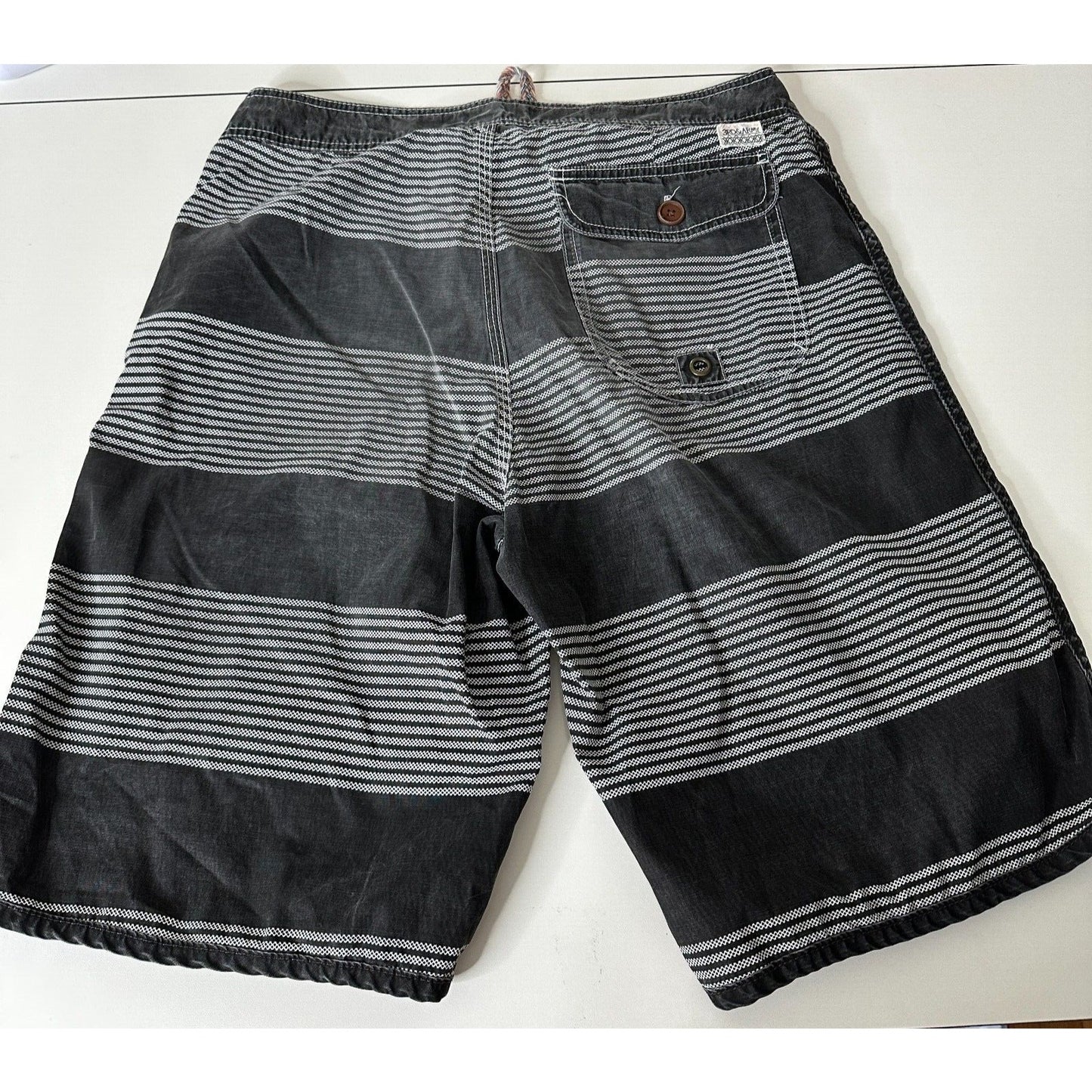 3rd & Army Mens Black & White Stripe Tie Waist Back Button Pocket Board Short 30