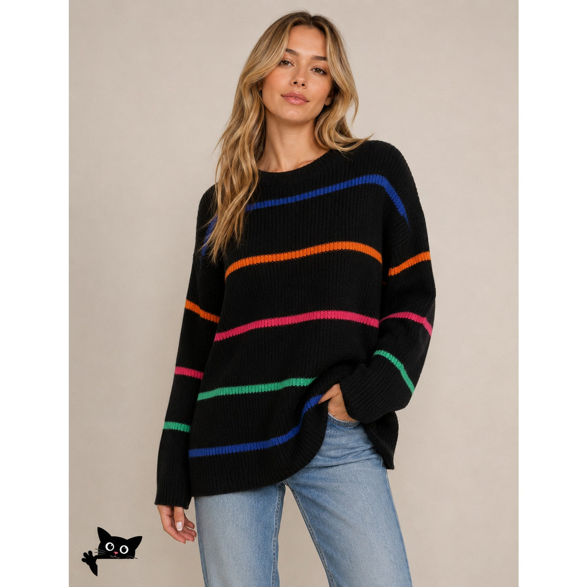 The Elder Statesman Black Multicolor Stripe Cashmere Sweater M
