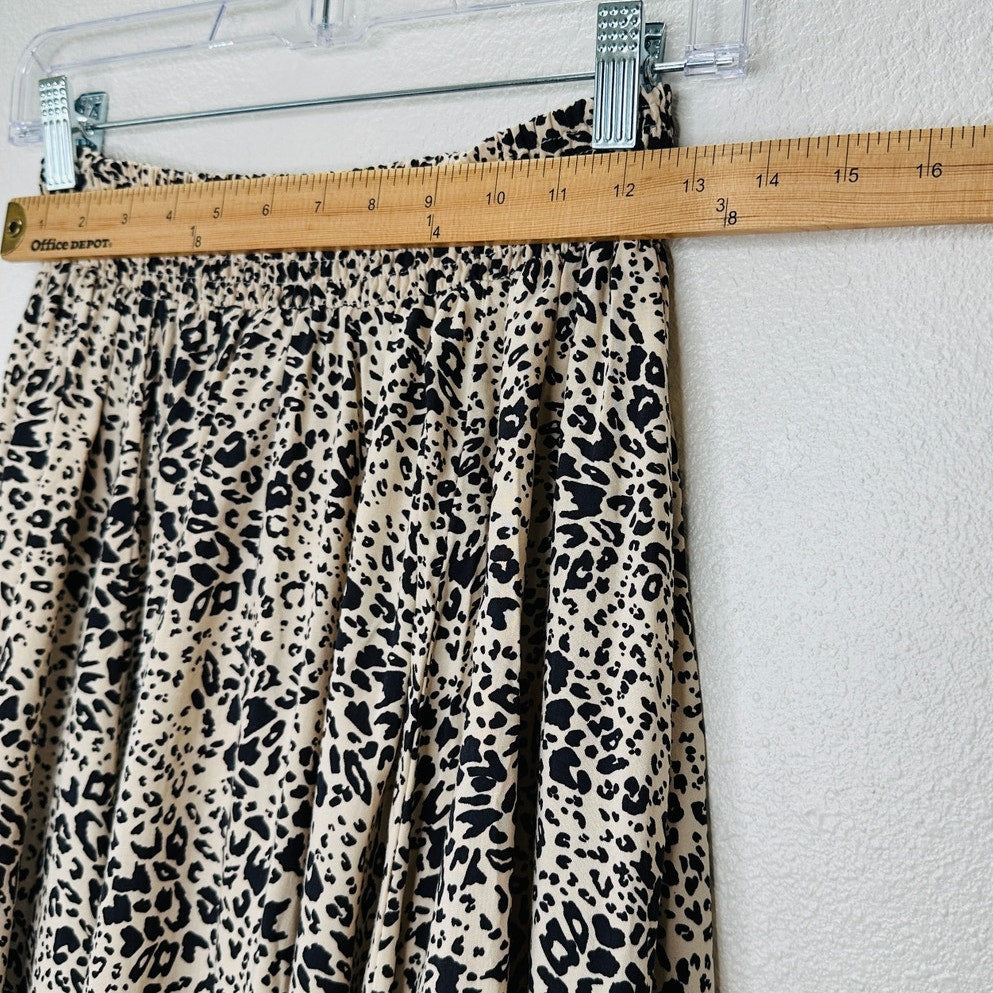 Lusana Tan & Black Cheetah Print Elastic Waist Flowy Saasha Skirt S