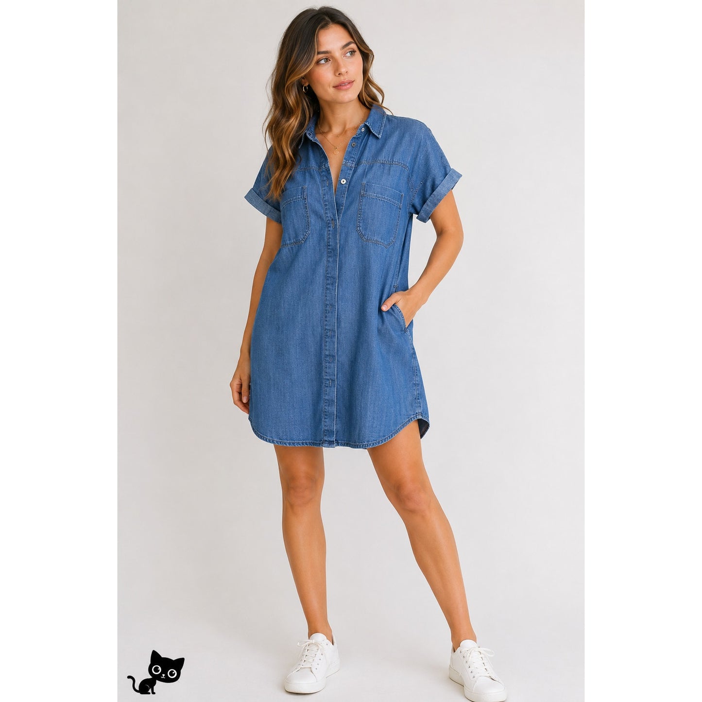Blank NYC Medium Blue Denim Short Sleeve Pocket Jean Shirt Dress S