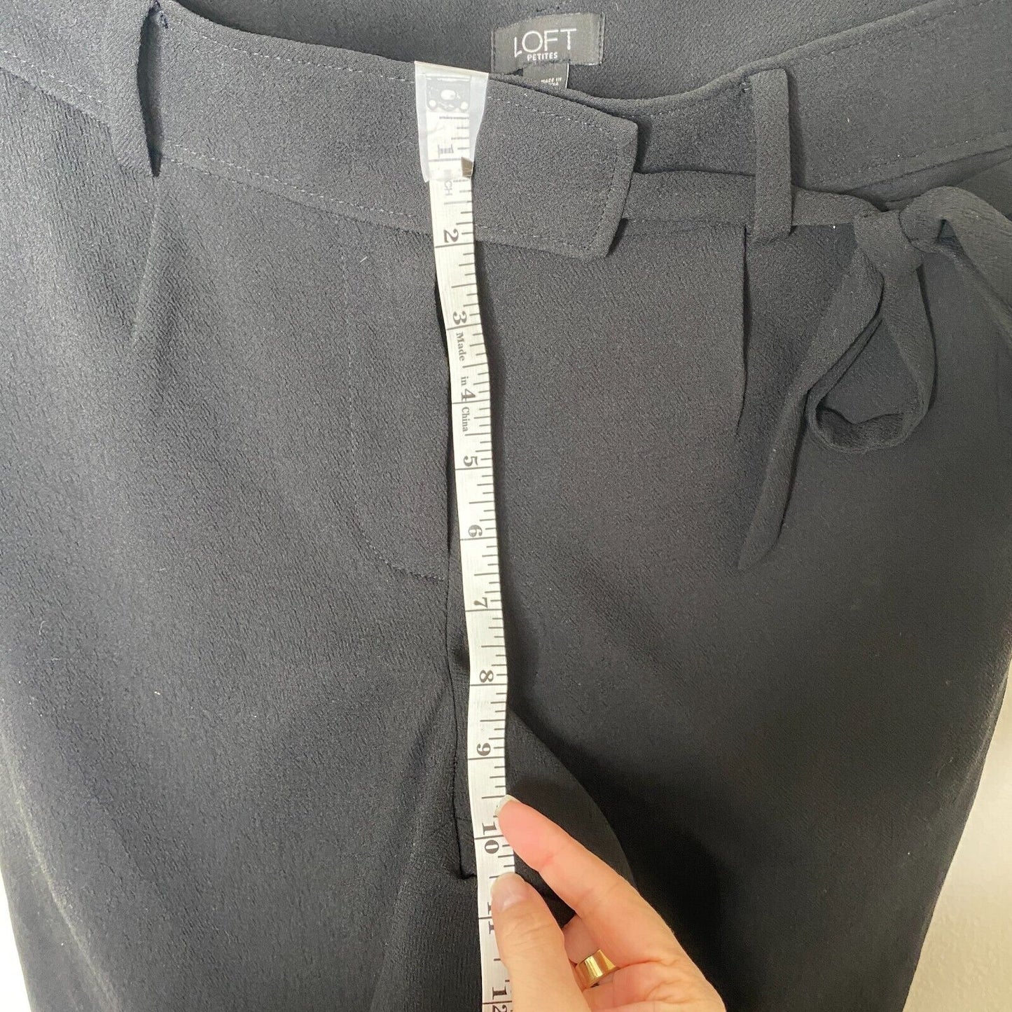 Loft Jet Black Capri Trouser Pants Hook Eye Closure Cute Tie Front 6 Petite