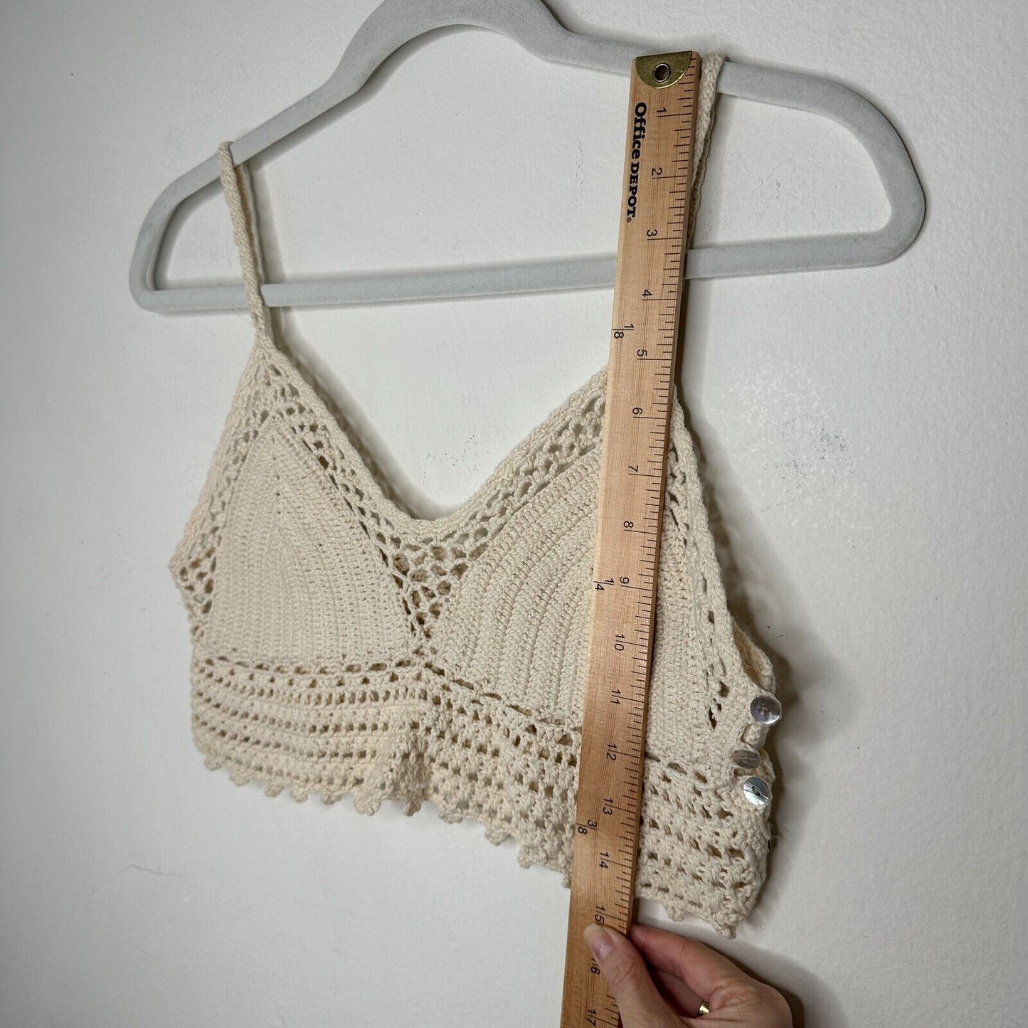 Urban Outfitters Cream Tan Crochet Spaghetti Strap Bralette Side Buttons Medium