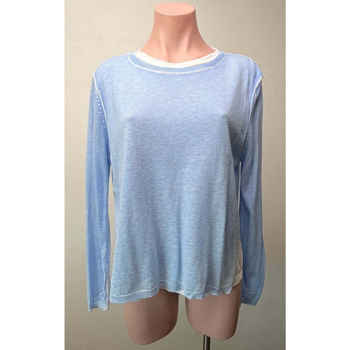 Nati Blue White Layered Knit Sweater Women M