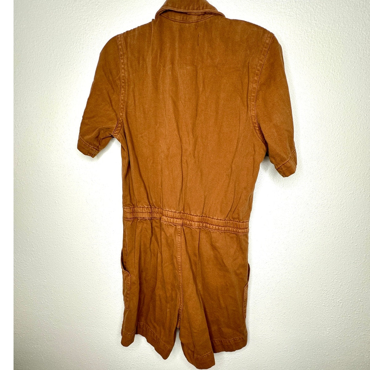 Everlane The Denim Short Coverall Organic Cotton Brown Rust Romper 6