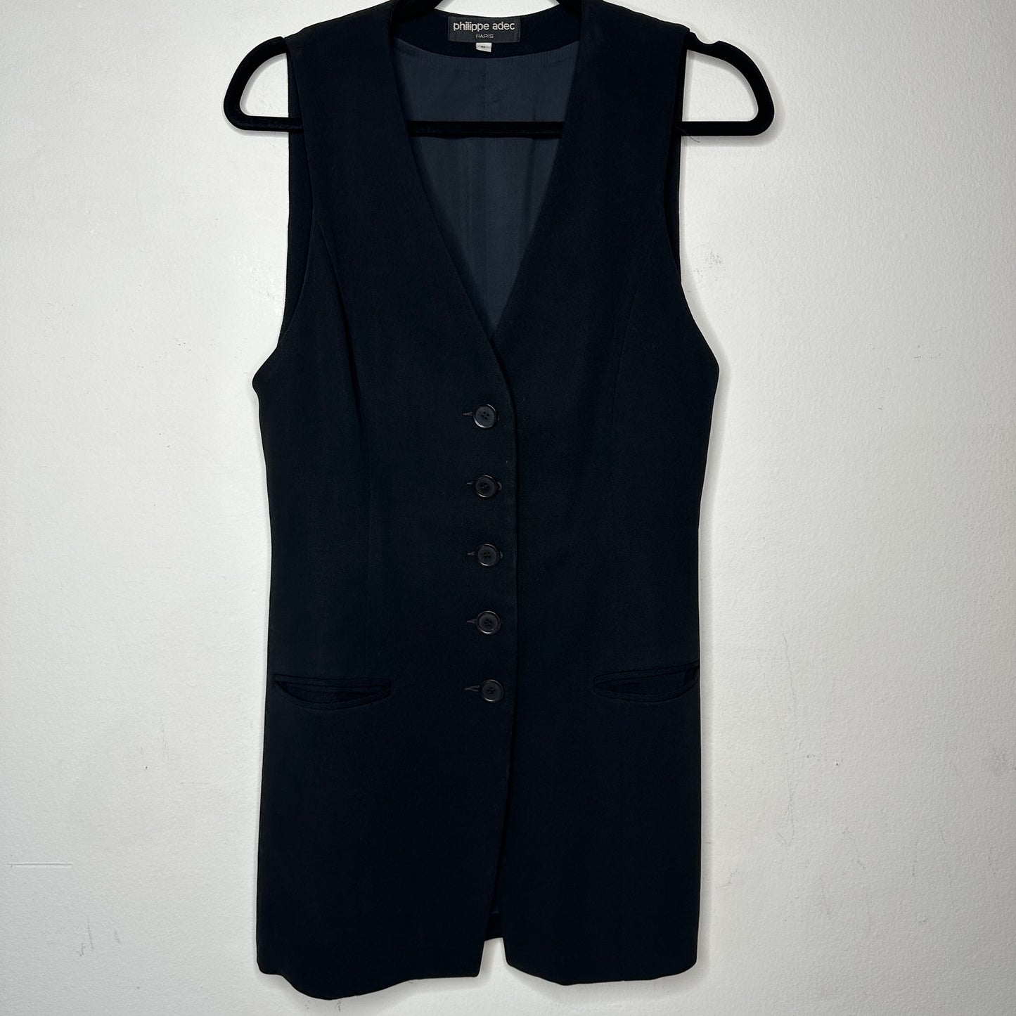 Philippe Adec Paris V-Neck Sleeveless Button Front Vest Dress 6