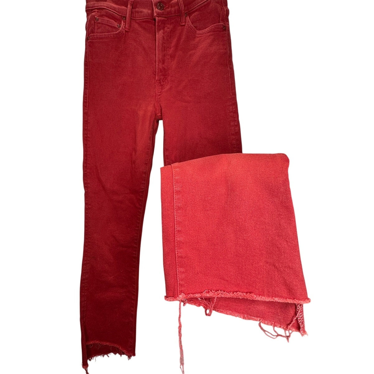 Mother Hotrod Red Insider Crop Step Fray Second Chance Jeans 26