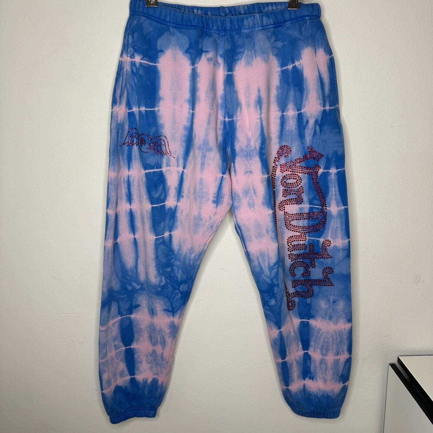 Von Dutch SET Blue Pink Tie Dye Red Rhinestone Logo Oversize Hoodie & Pants