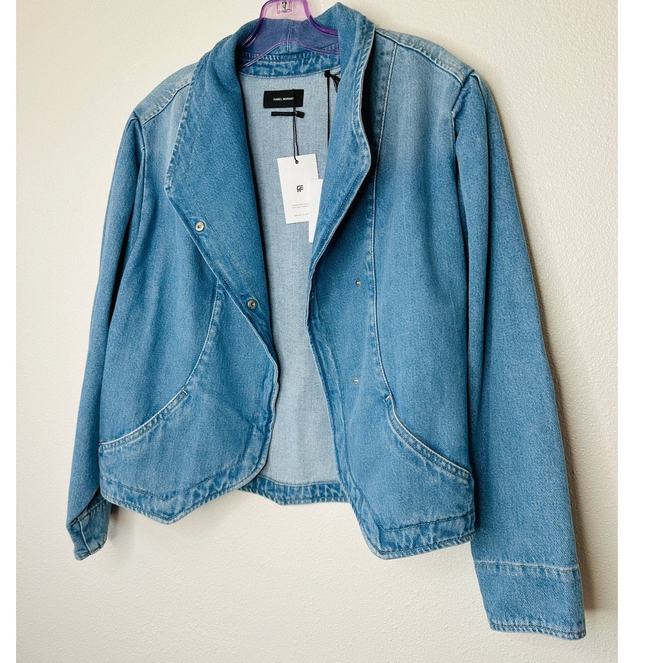 NWT Isabel Marant Medium Wash Pauline Snap Front Denim Jean Jacket 40 / L