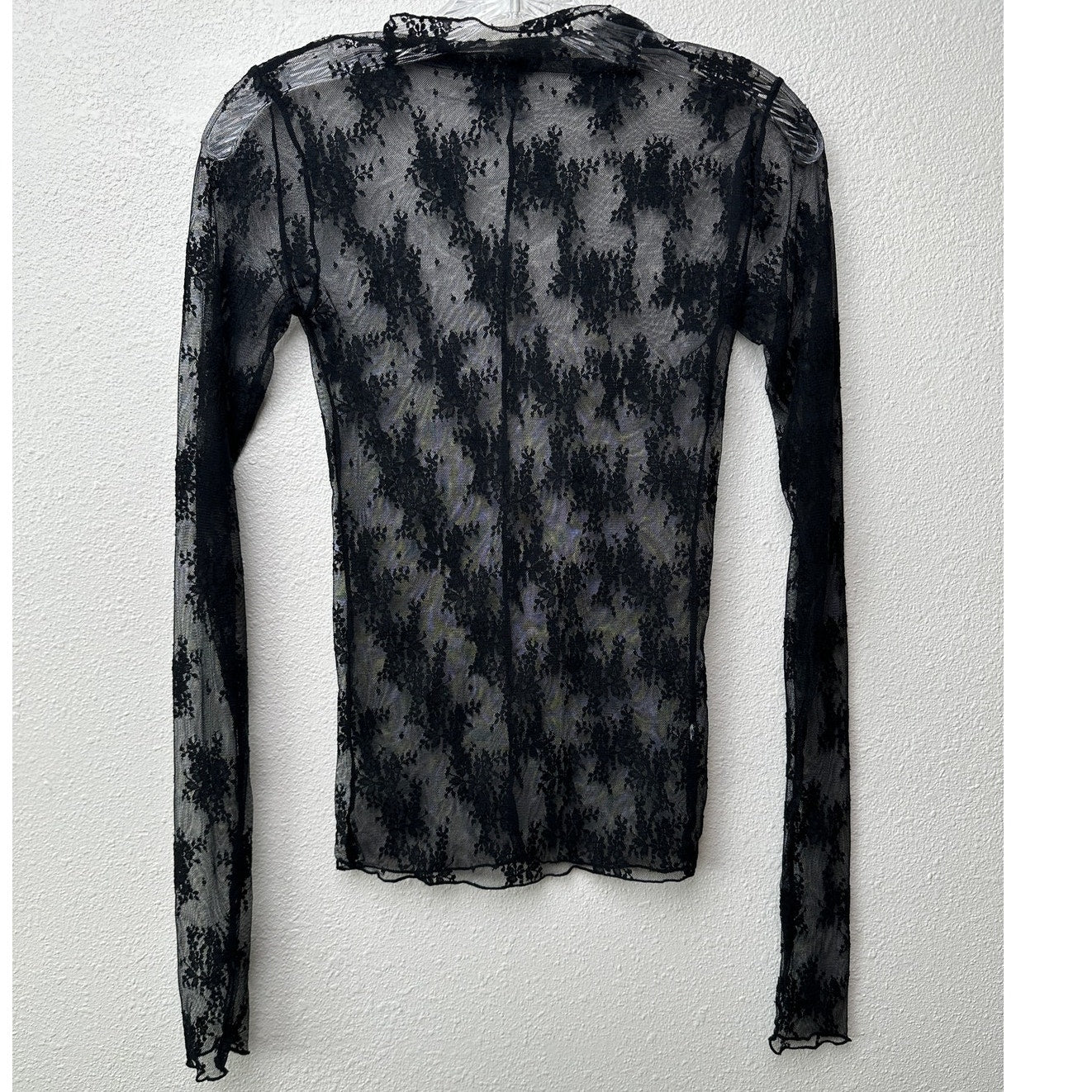 Free People Lady Lux Black Sheer Lace Floral Top XS