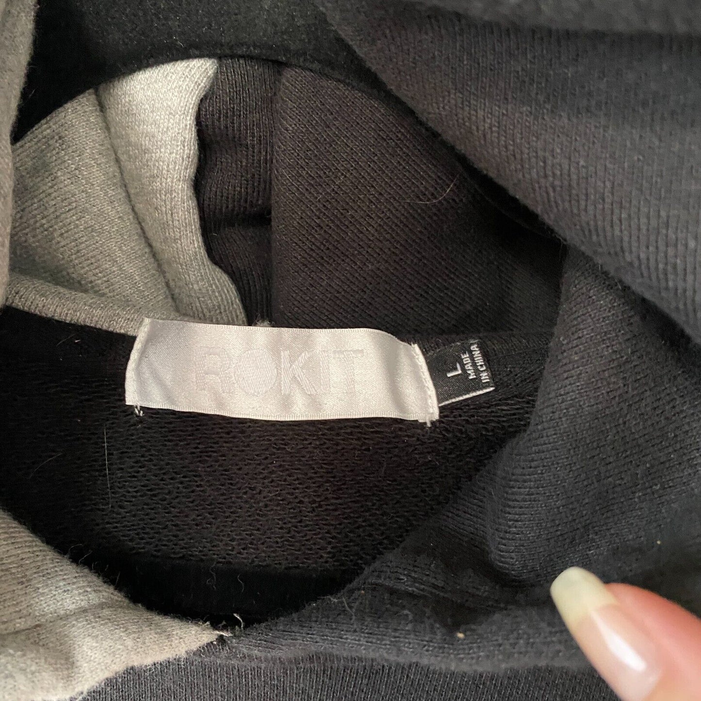 Rokit Split Cotton French Terry Hoodie Black Gray & Yellow Logo Sweatshirt L