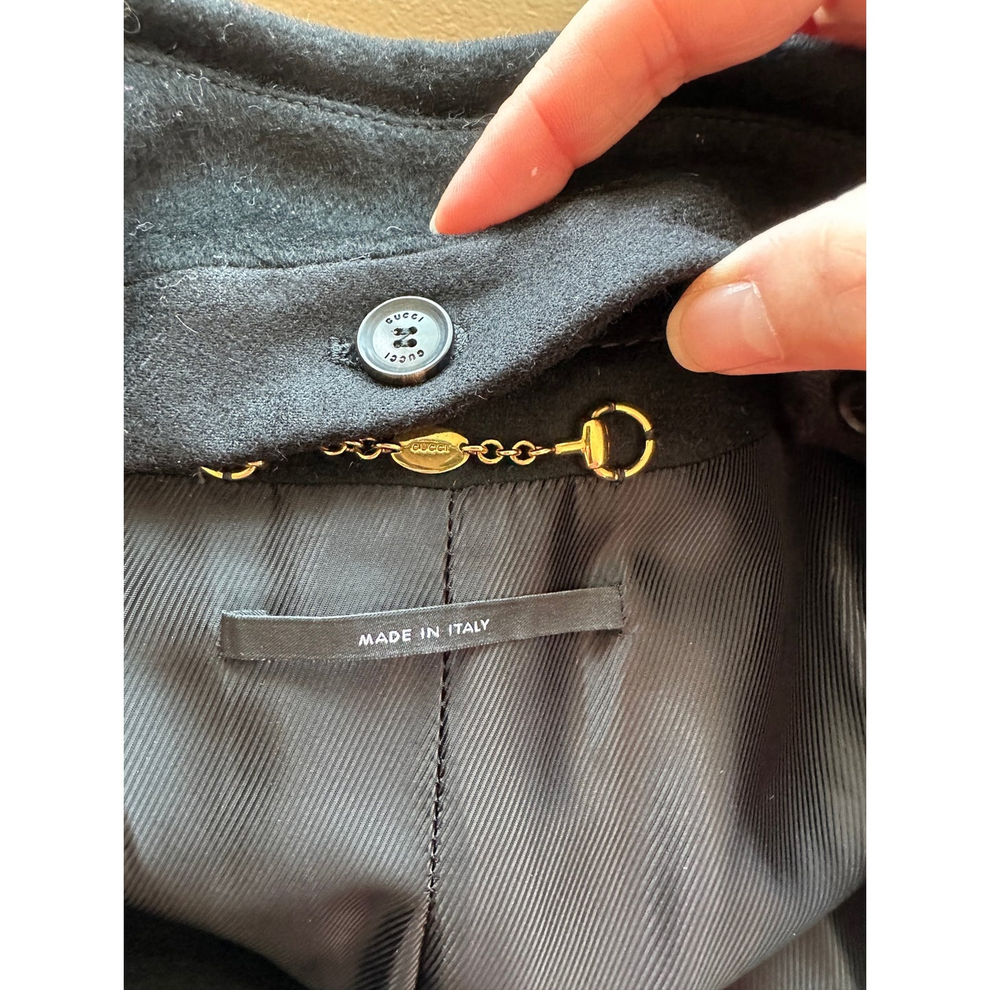 Gucci Black Wool Cashmere Sueded Gold Zip Long Line Trench Coat Jacket 44