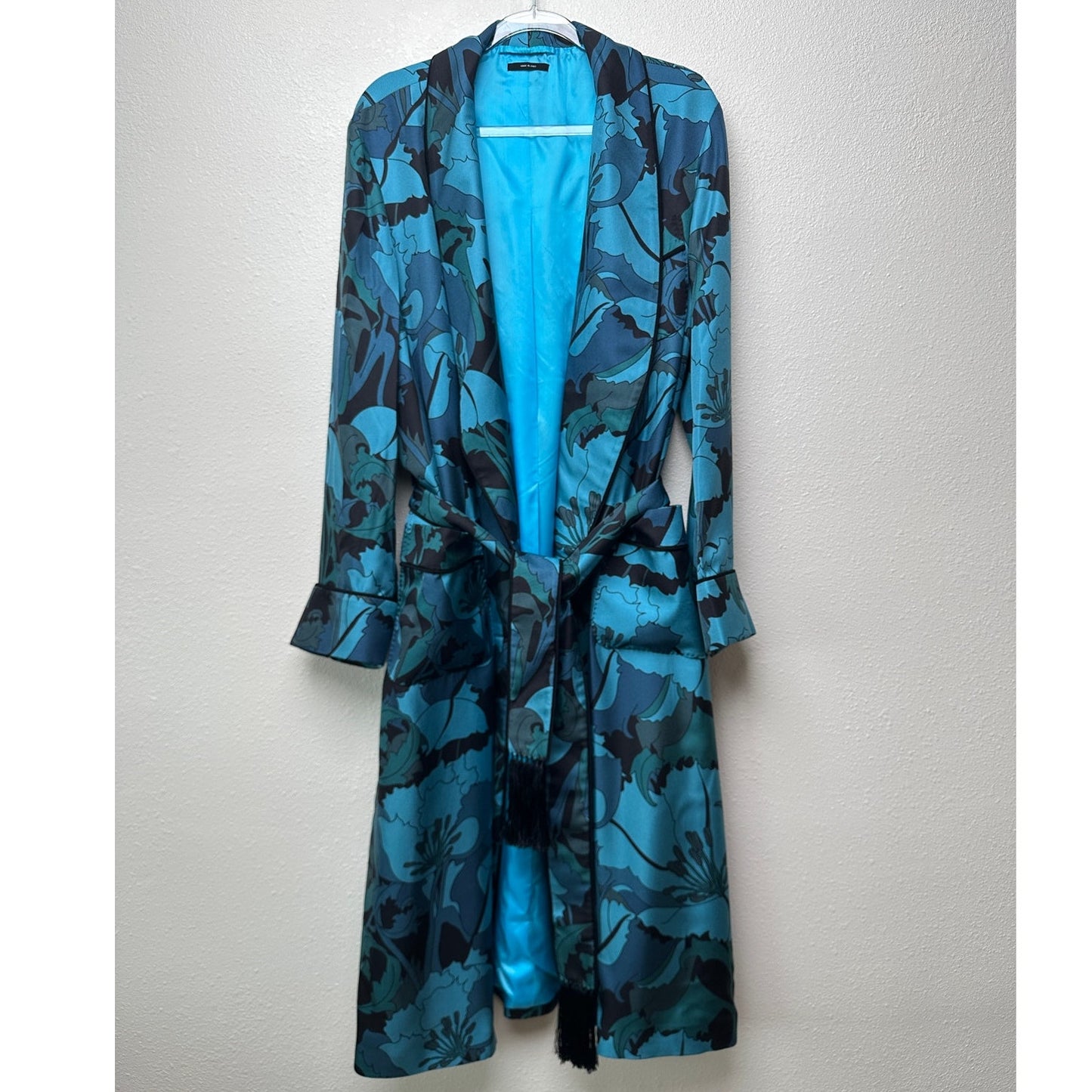 Tom Ford Floral Silk Twill Robe Blue/Teal Men’s M Tassel Belt