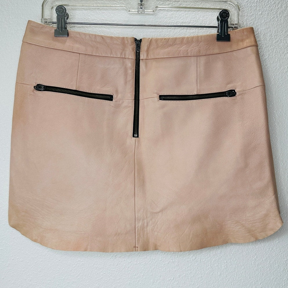 Michelle Mason Light Peach Blush Lambskin Leather Baseball Hem Mini Skirt 4