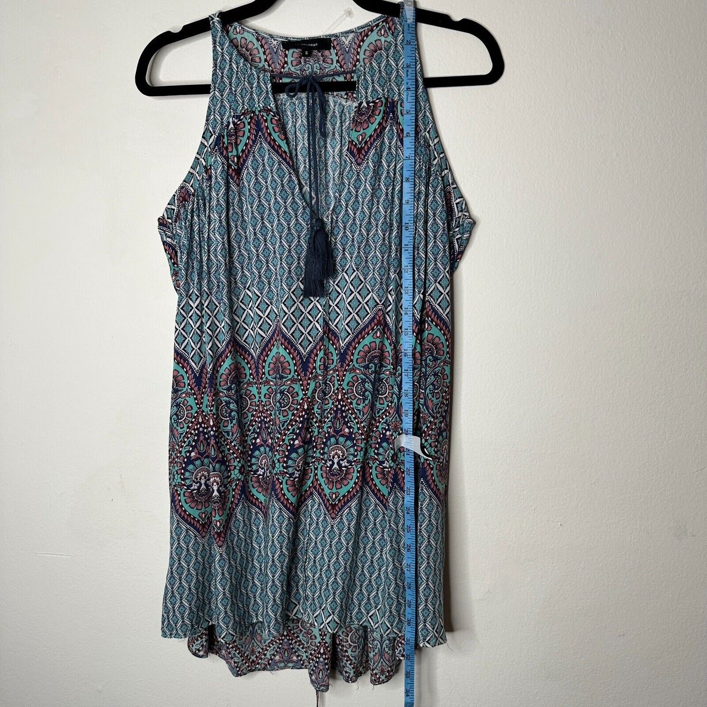 Olivaceous Teal Pink Multi Color Paisley Sleeveless Flowy Mini Tie VFront Small