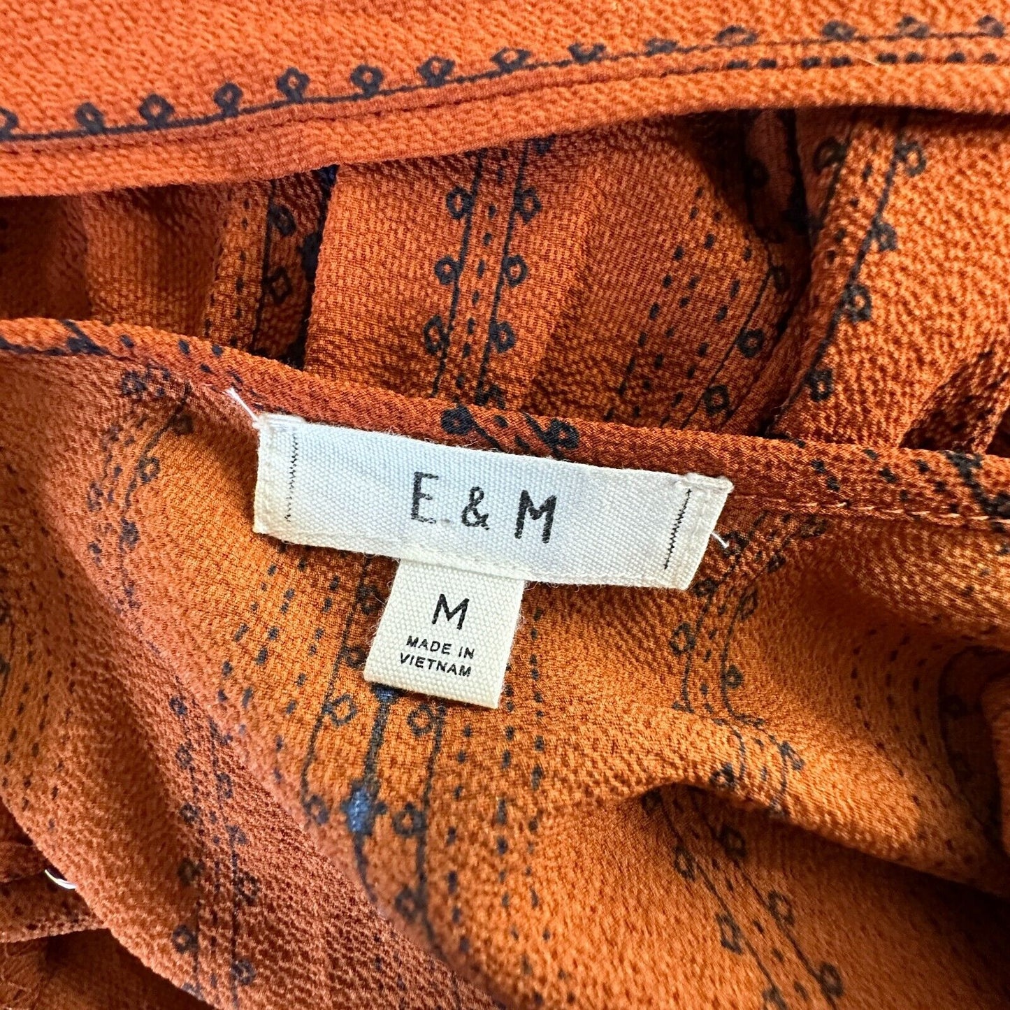 E & M Rust & Black Aztec Print V-Neck Spaghetti Strap Pockets Tie Waist Jumpsuit