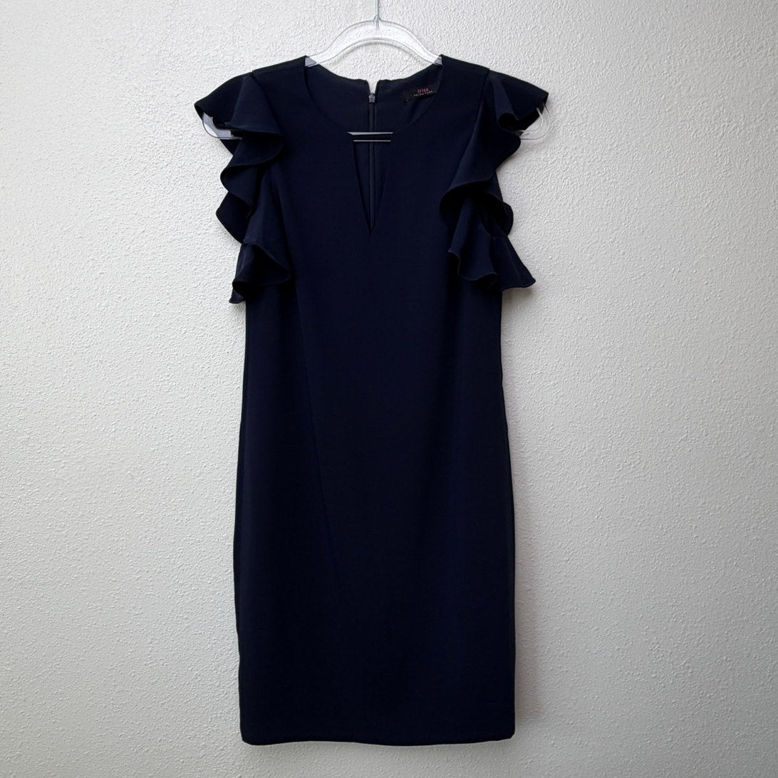 Trina Turk Navy Ruffle Sleeve Keyhole Sheath Cocktail Dress XS