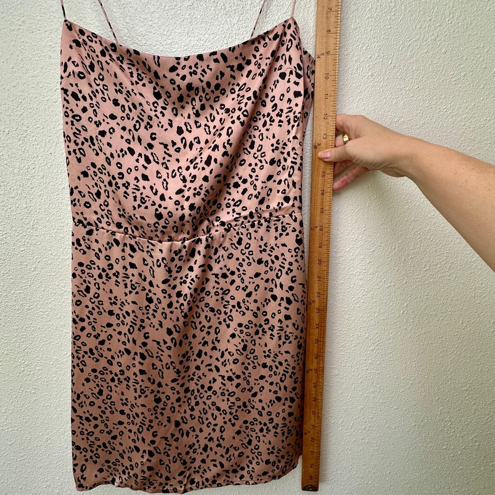 Reformation Silk Cheetah Mini Dress Pink/Black US 6 Spaghetti Strap