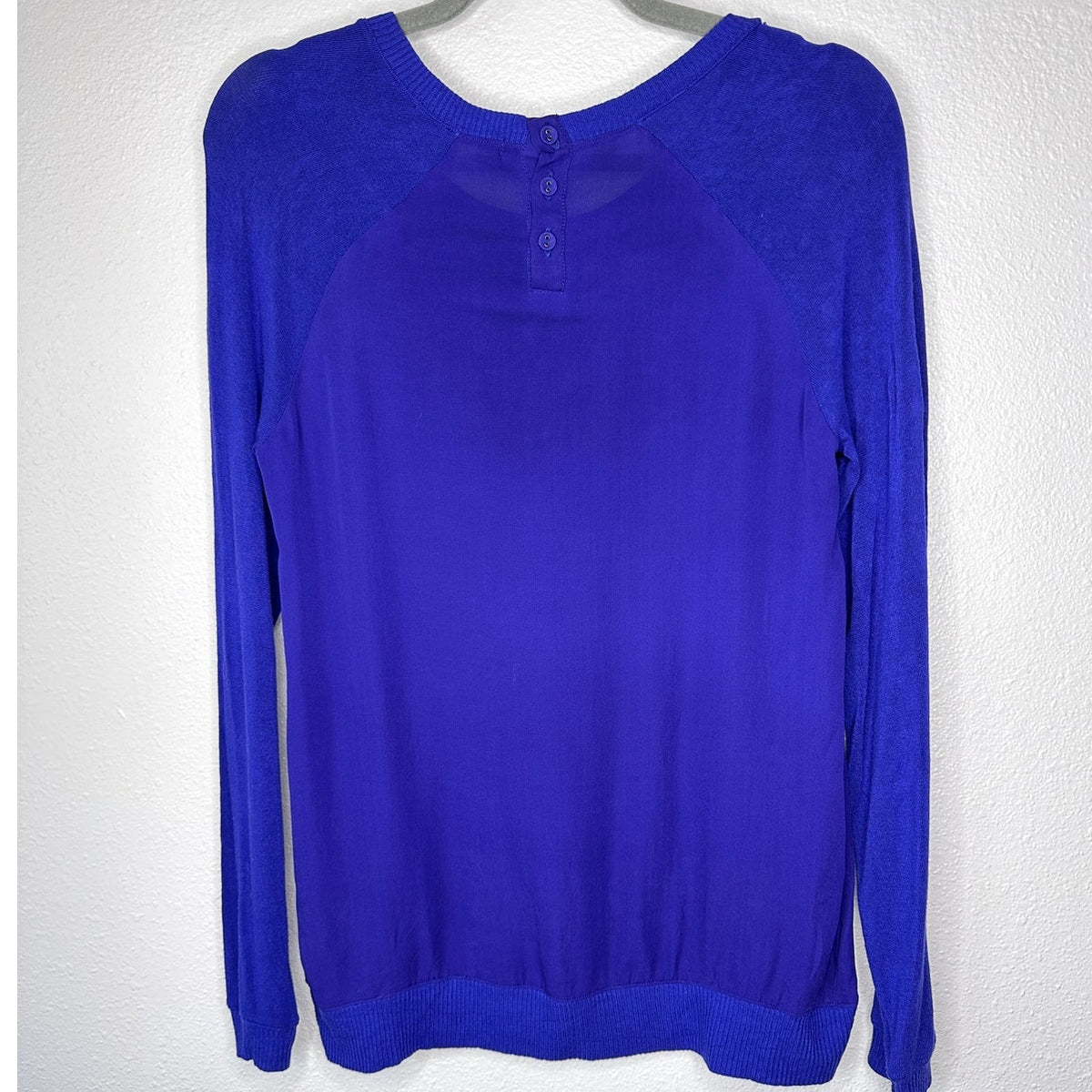 Bella Luxx Purple Mixed Media Raglan Long Sleeve Thin Sweater Top S