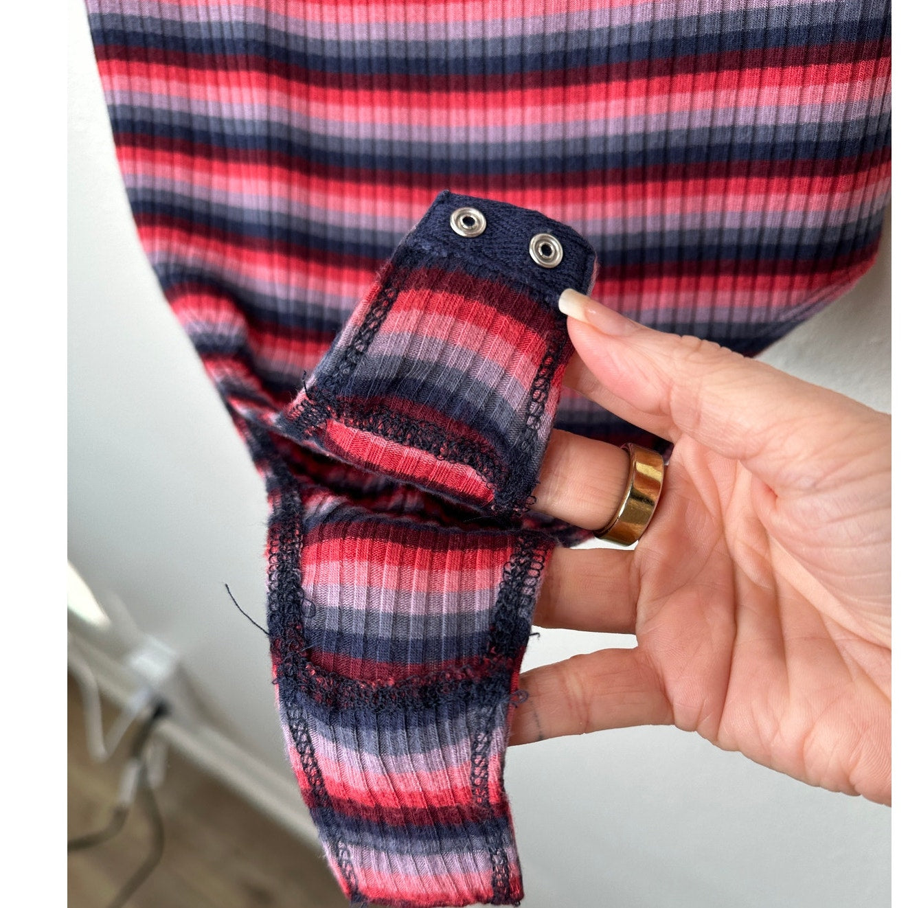 Abound Pink Burgundy Blue Gray Striped Mock Neck Sleeveless Bodysuit L