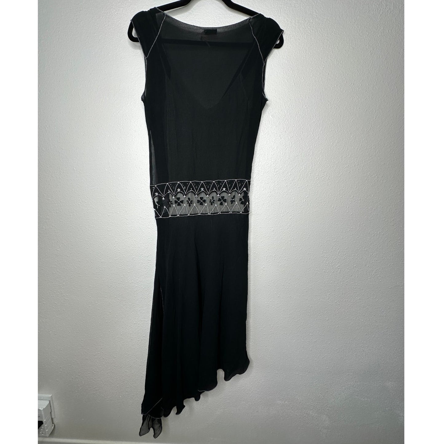 Vintage Max Studio Special Edition Black Ivory Sheer Silk Embroidered Dress S