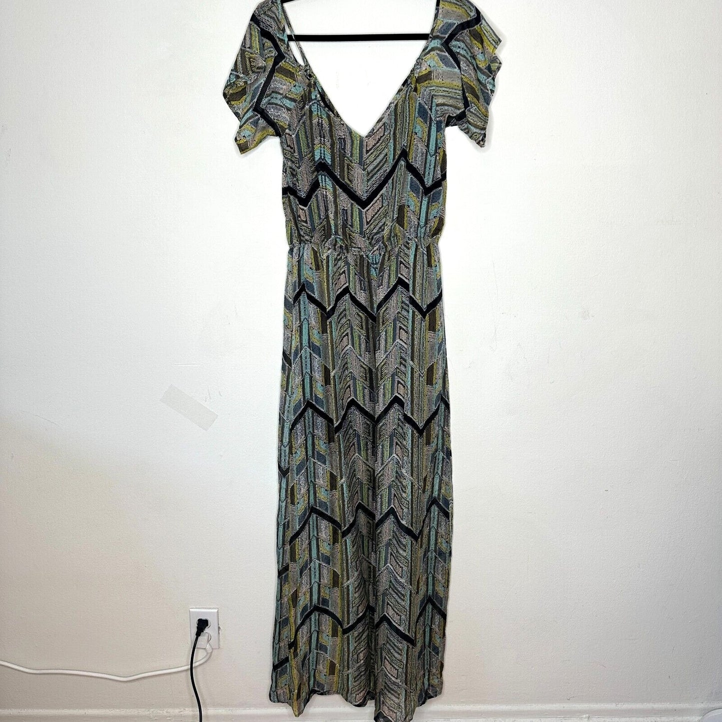 NWT Ella Moss Colorful Mazatlan Off Shoulder Silk Maxi Dress Adj Straps Med
