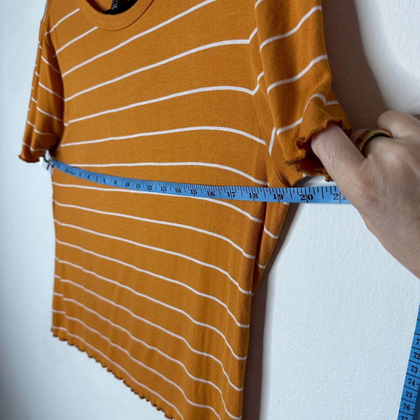 Casual Orange and White Stripe Short Sleeve Tee Lettuce Edge 0X