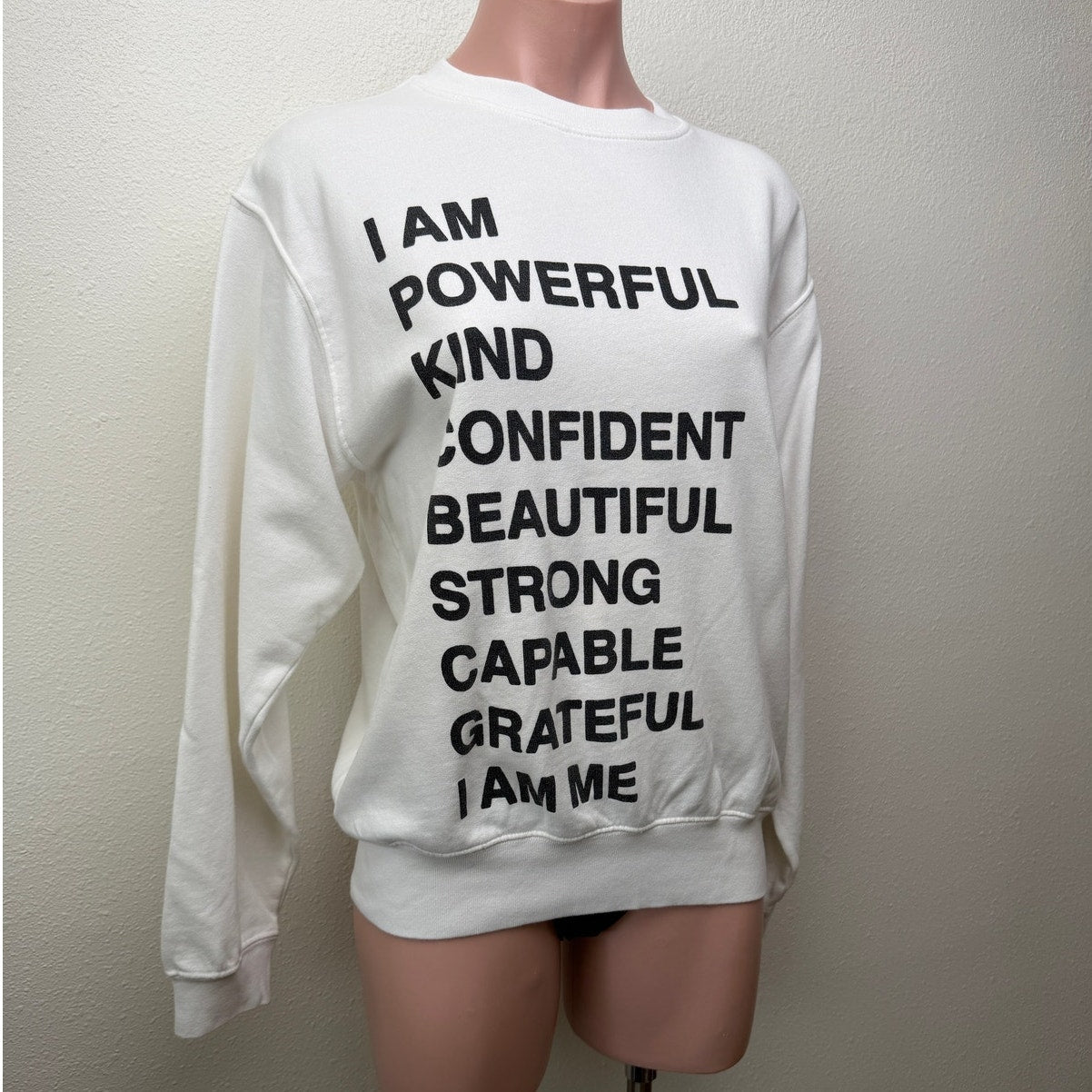 Anine Bing White Graphic Sweatshirt I Am Powerful Quote Crewneck Pullover XS