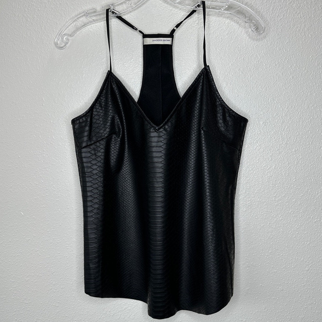Lavender Brown Black Faux Leather Snakeprint VNeck Racerback Tank Top L