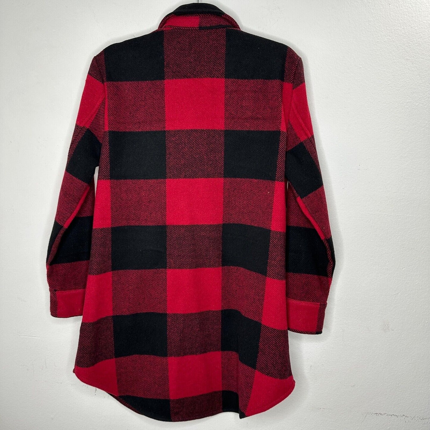 BB Dakota Red Black Buffalo Plaid Snap Front Long Sleeve Shirttail Hem Jacket S