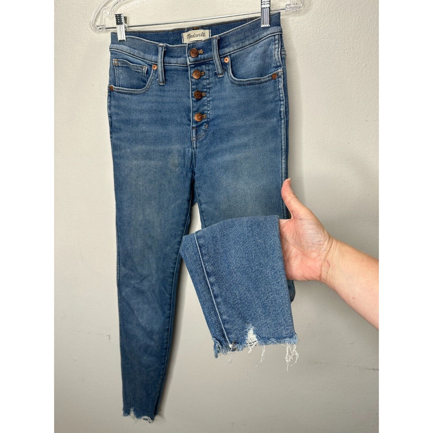 Madewell Medium wash 10" High Rise Skinny Button Fly Raw Hem Jeans 26