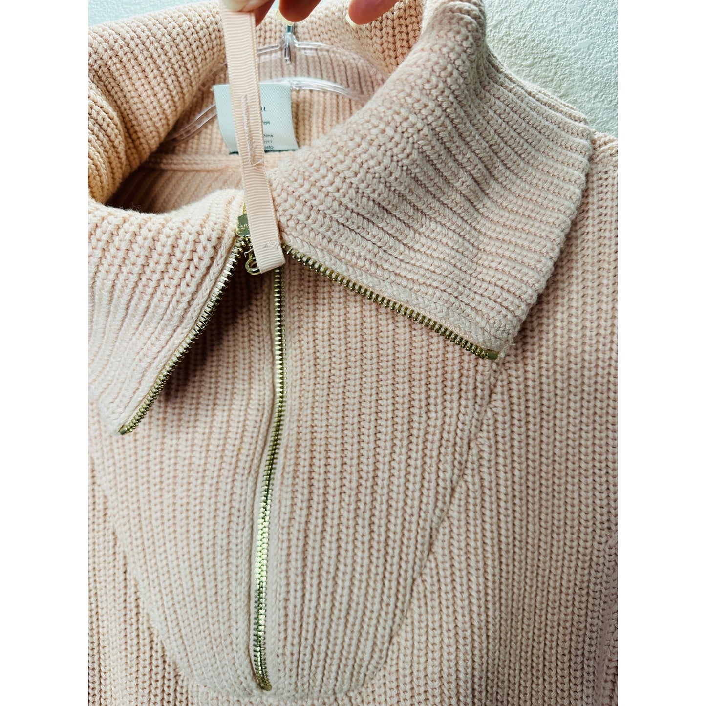 Varley Pink Mentone Half Zip Wide Collar Shaker Sweater XS
