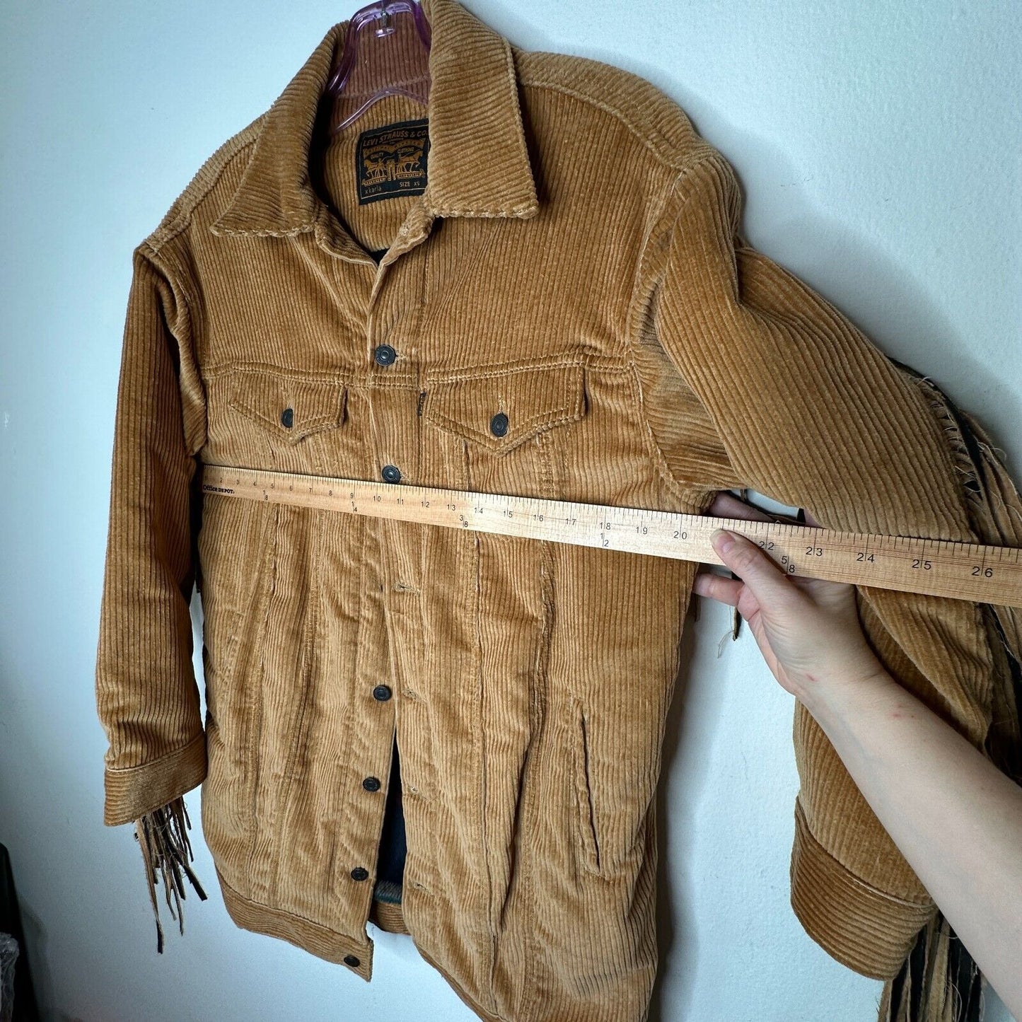 NWT Levis Karla Camel Tan Fringed Corduroy Long Trucker Button-Front Jacket XS
