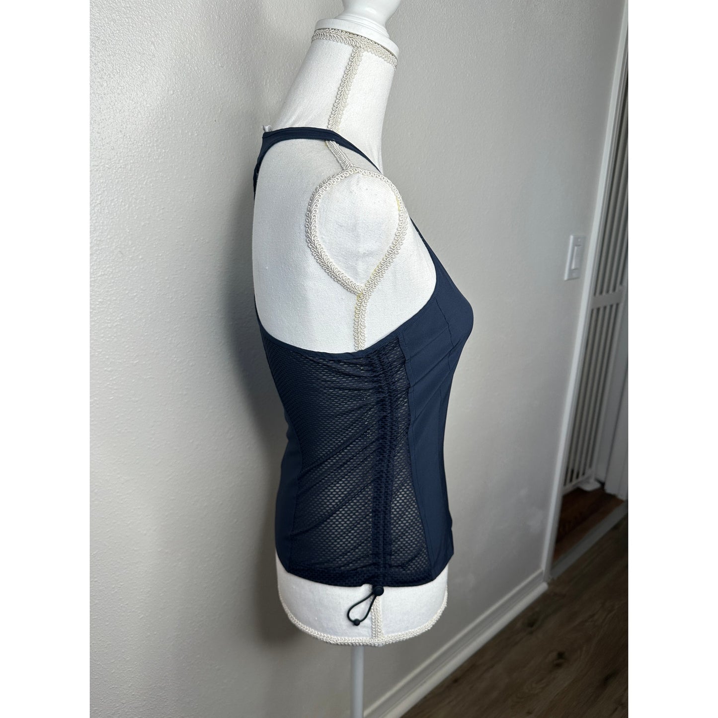 Athleta Navy Blue Mesh Racerback Tank Top XXS – Adjustable Sides Activewear