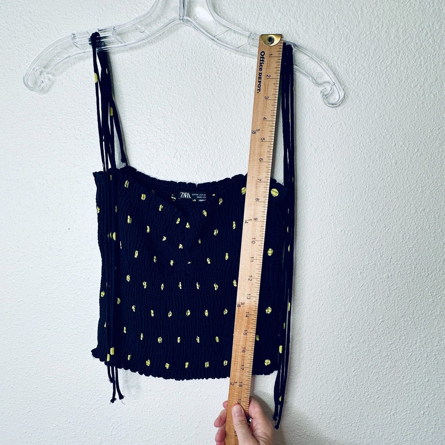 Zara Navy & Yellow Polka Dot Smocked Tube Top XS