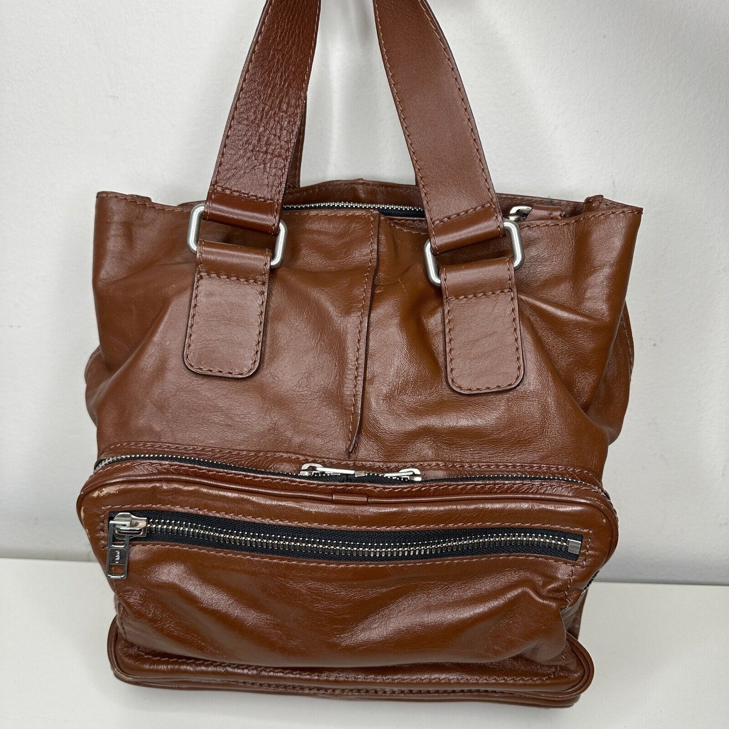 Chloe Betty Handbag and Coin Purse Lux Brown Calfskin Leather Silver Hardware