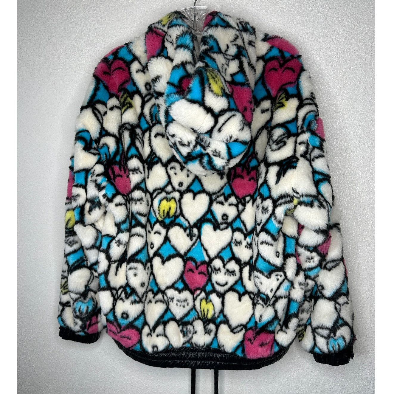 Moncler Grenoble Heart Print Faux Fur Oversized Hoodie Zip Jacket Small