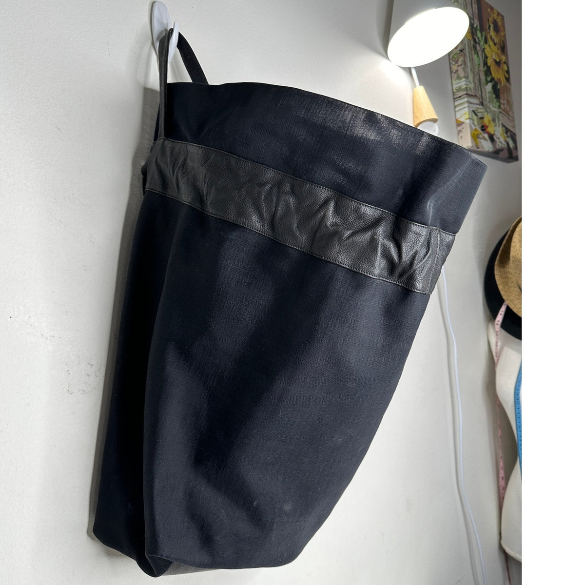 Large Black Canvas & Patent Leather Tote Bag Backpack