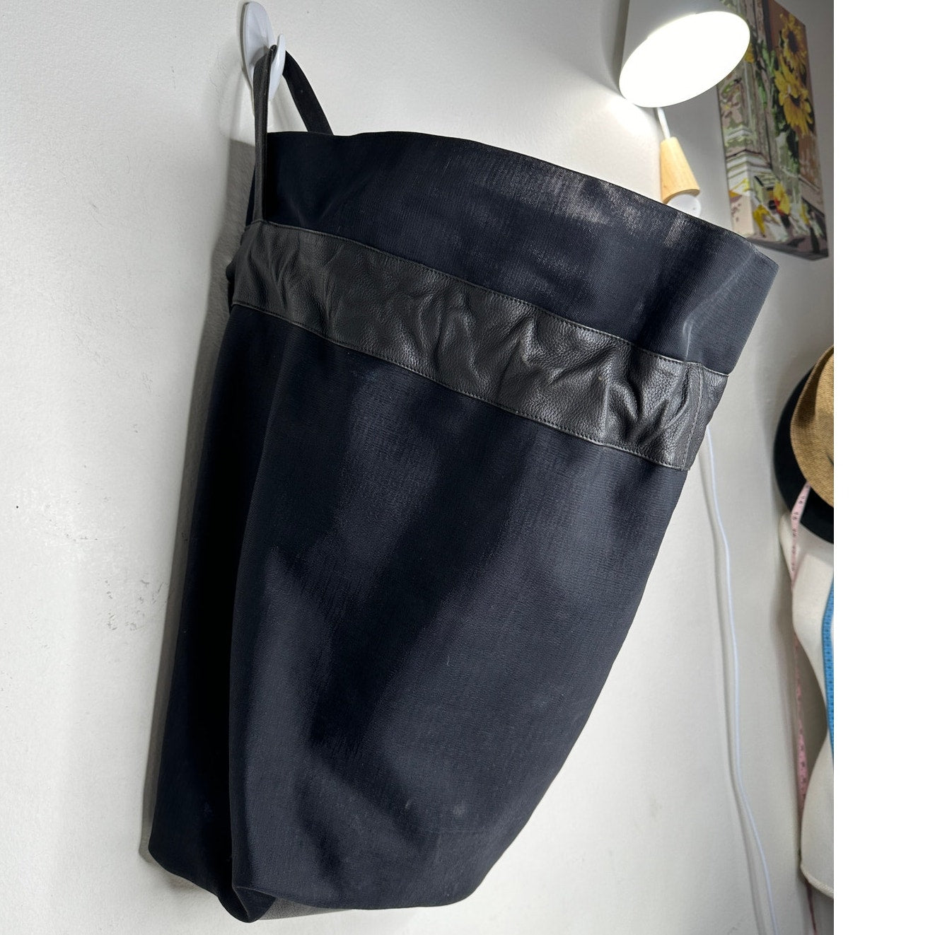 Large Black Canvas & Patent Leather Tote Bag Backpack