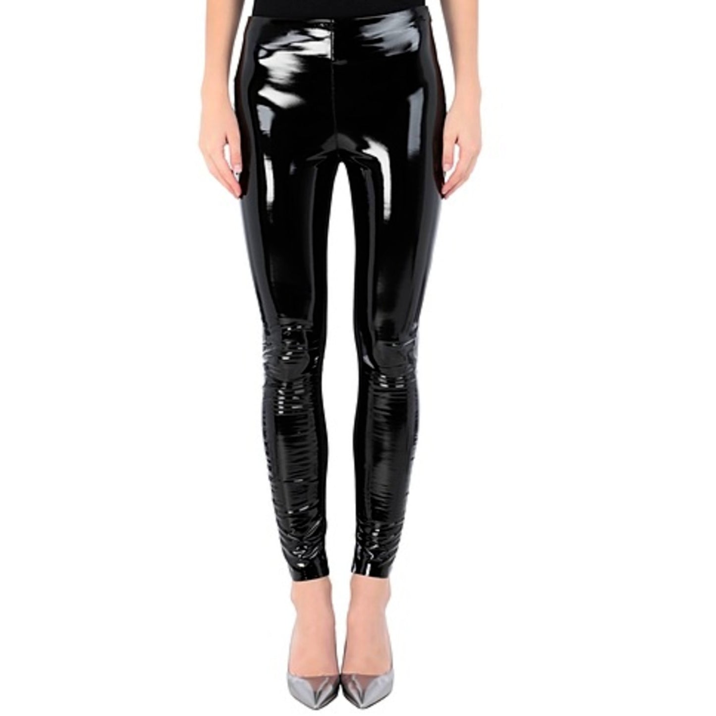 Karl Lagerfeld Black Patent Leather High Waist Side Zip Skinny Legging Pants SM