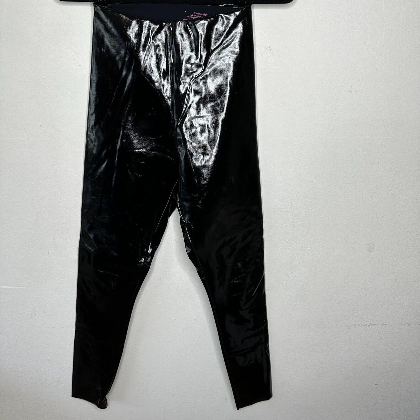 Commando Black Shiny Crackle Faux-Patent Legging High Shine High Rise Stretch SM
